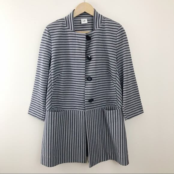 Cabi Navy Striped Long Coastal Classic Car Coat 5474 Lightweight Navy Jacket S - Picture 1 of 15